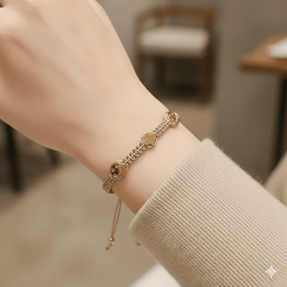 Geometric Freshwater Pearl Bracelet worn on a wrist, showcasing its elegant design and natural freshwater pearls.