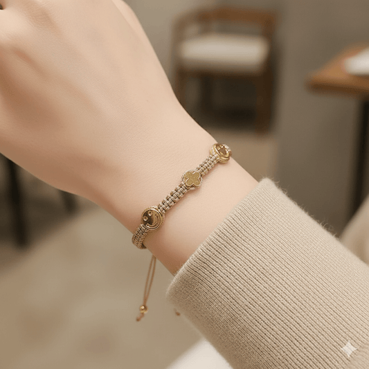 Geometric Freshwater Pearl Bracelet worn on a wrist, showcasing its elegant design and natural freshwater pearls.