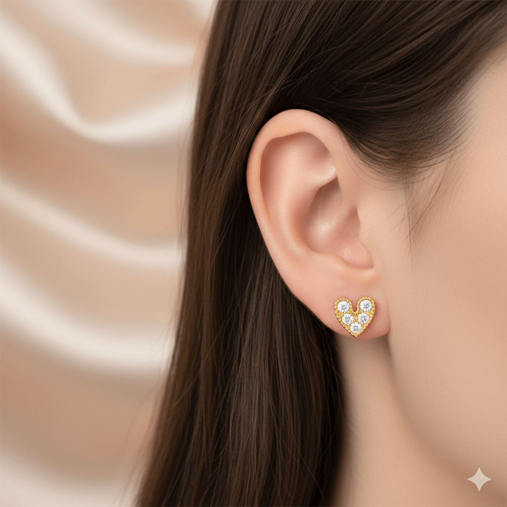 Elegant Gold-Plated Moon Heart Flower Ear Studs for daily wear