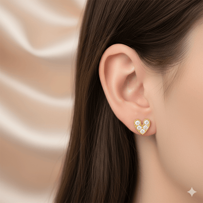 Elegant Gold-Plated Moon Heart Flower Ear Studs for daily wear
