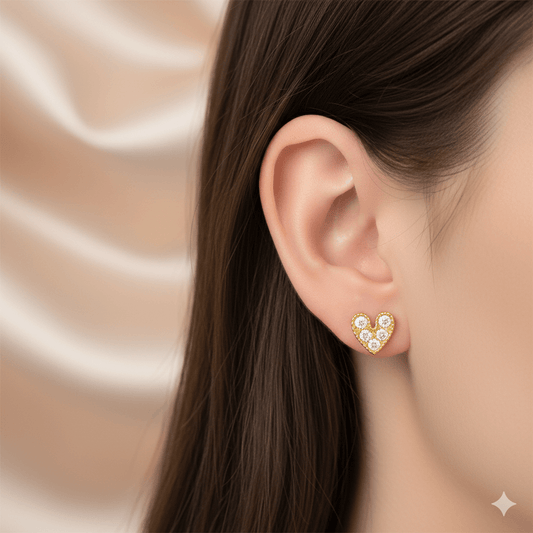 Elegant Gold-Plated Moon Heart Flower Ear Studs for daily wear