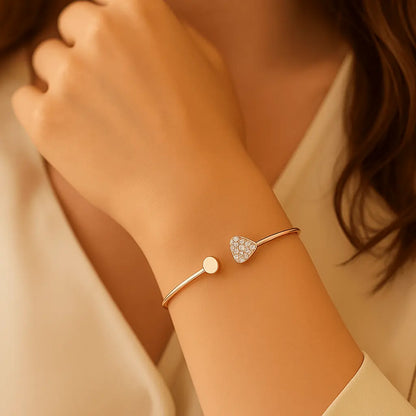 Woman wearing Heart Artificial Rhinestones Alloy Bangles stacked with other bracelets