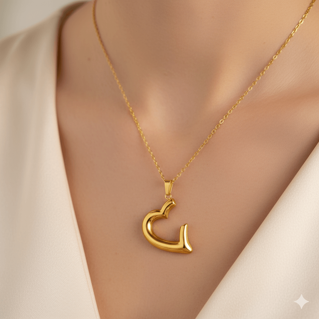 Elegant Gold-Plated Heart Pendant Necklace – Worn on Neck