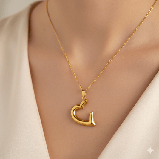 Elegant Gold-Plated Heart Pendant Necklace – Worn on Neck