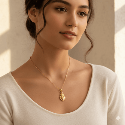 Gold Plated Pendant Necklace worn by a model, showcasing retro classic style for daily and street wear.