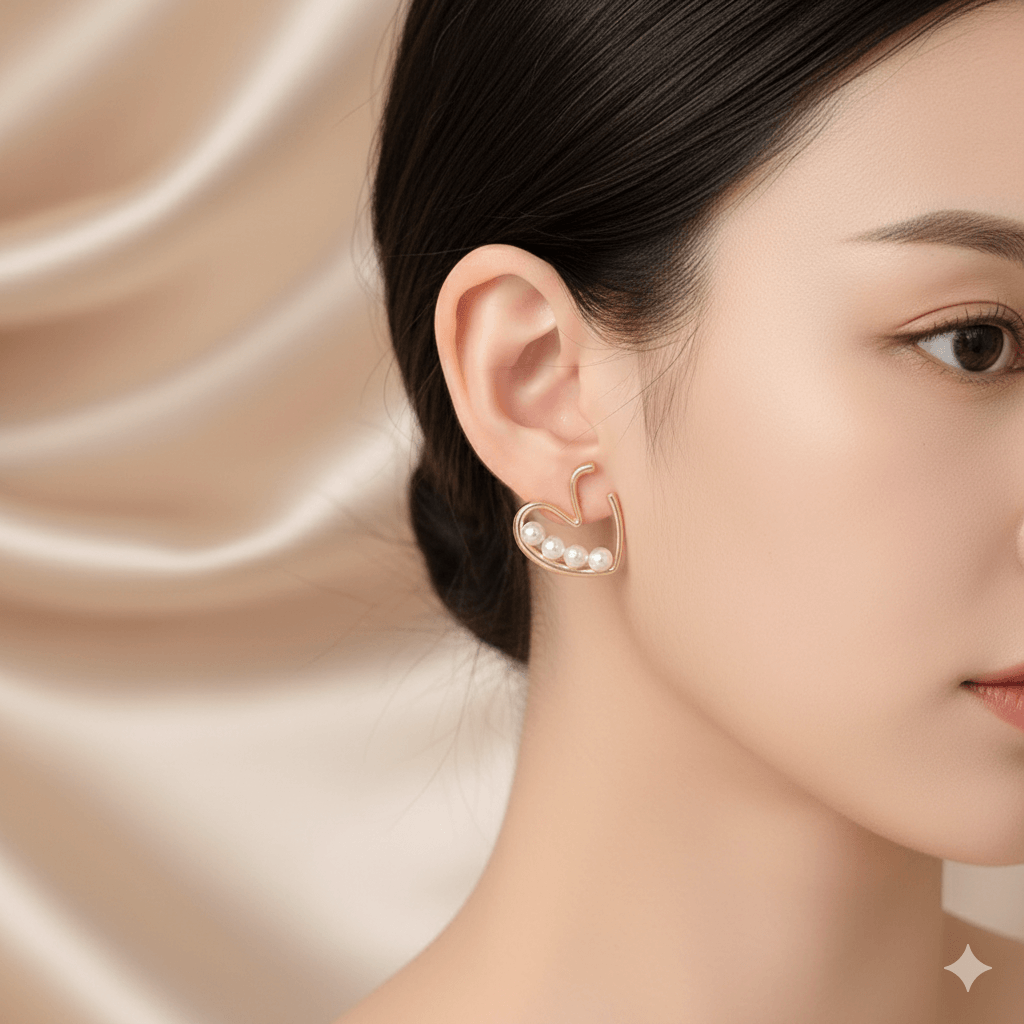 Elegant Heart Bow Knot Earrings – Worn on Ear