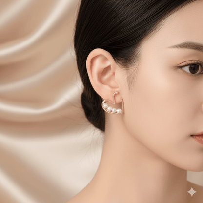 Elegant Heart Bow Knot Earrings – Worn on Ear