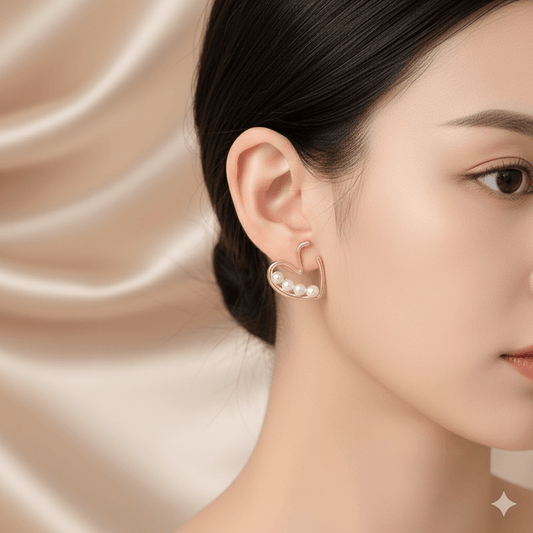 Elegant Heart Bow Knot Earrings – Worn on Ear