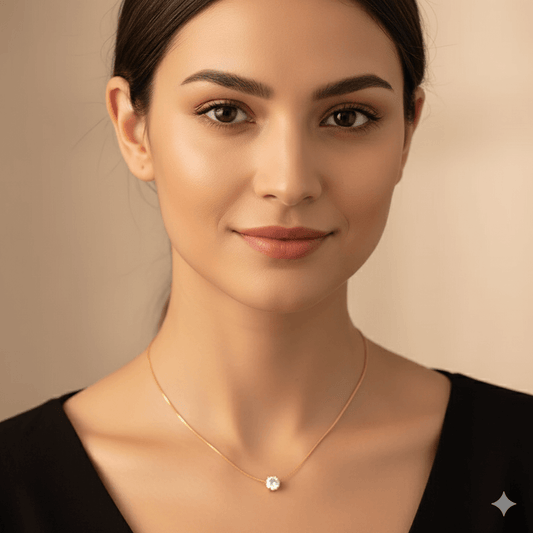 U-shape Heart Pendant Necklace – Gold Plated Stainless Steel worn by a model, showcasing its elegant design.