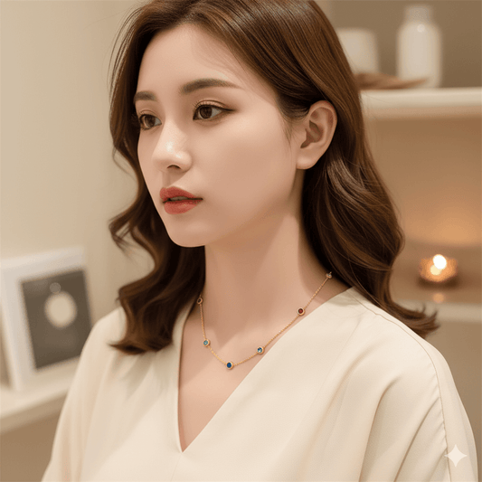 18K gold-plated heart pendant necklace worn elegantly by a woman, showcasing its charm and style.