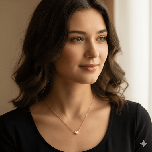 18K Gold U-shape Heart Necklace – Stylish and Waterproof Pendant worn by a model, showcasing elegance and modern design.
