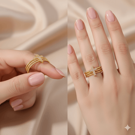 Elegant 18K Gold-Plated Cross Open Ring on hand