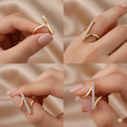women's geometric ring with sparkling zirconia stones
