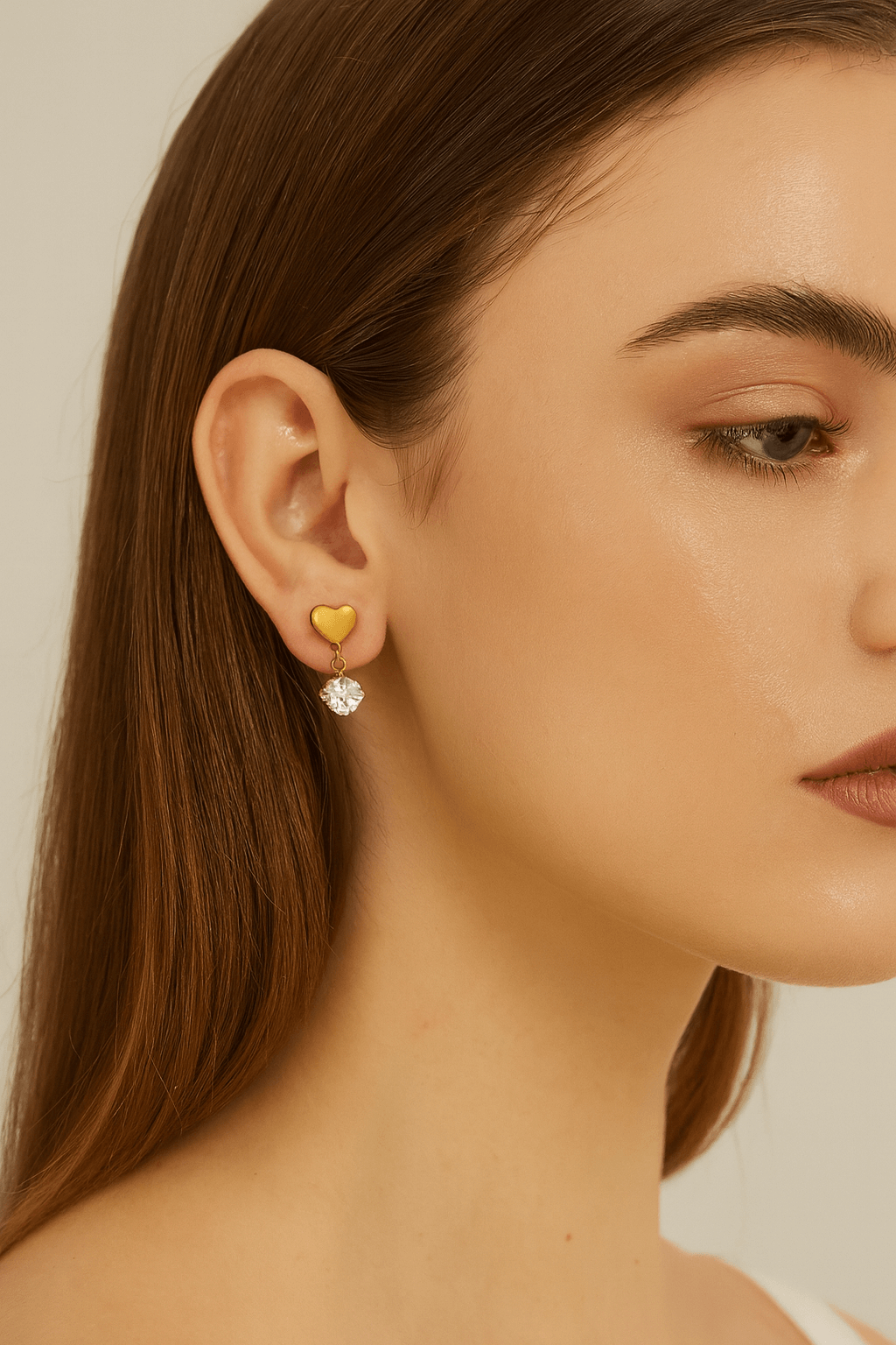 Heart-shaped gold drop earrings 18K and white gold PVD finish