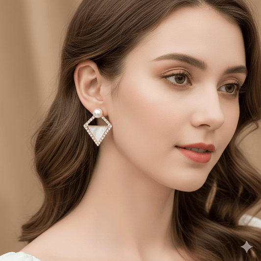 Square heart bow knot earrings with pearls and rhinestones