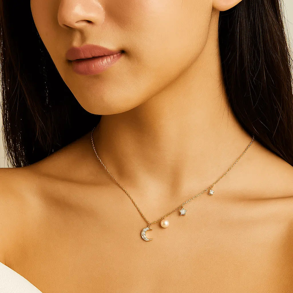 Star and Moon Pendant Necklace jewelry for women