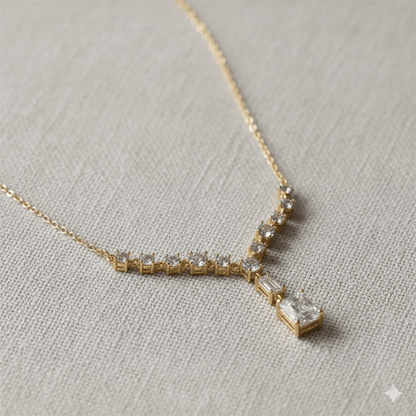 IG Style Necklace – Geometric Zircon Inlay, 18K Gold Plated displayed on a neutral background.