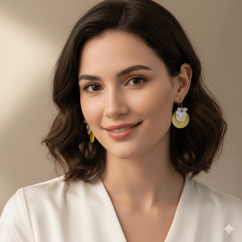 Shell tassel drop earrings featured on a model, showcasing playful and stylish boho chic accessory design.